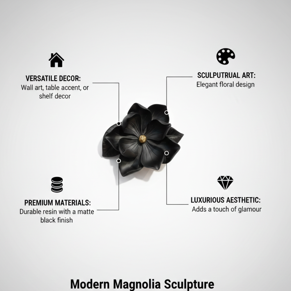 Black Magnolia Flower Decorative Showpiece