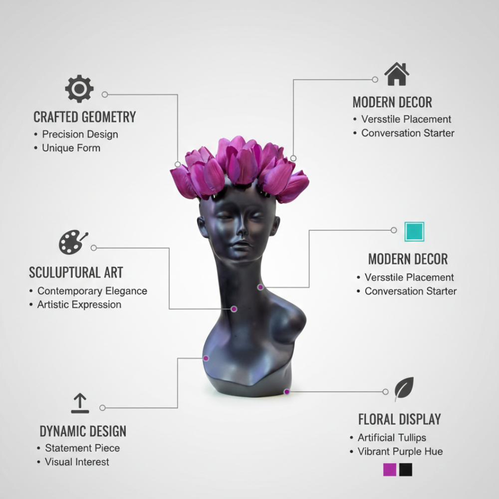 Black Goddess Face Flower Vase