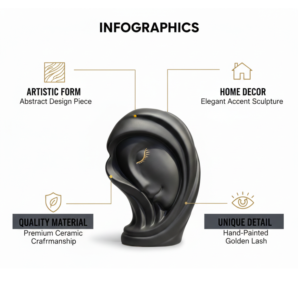 Black Eternal Calm Abstract Face Sculpture