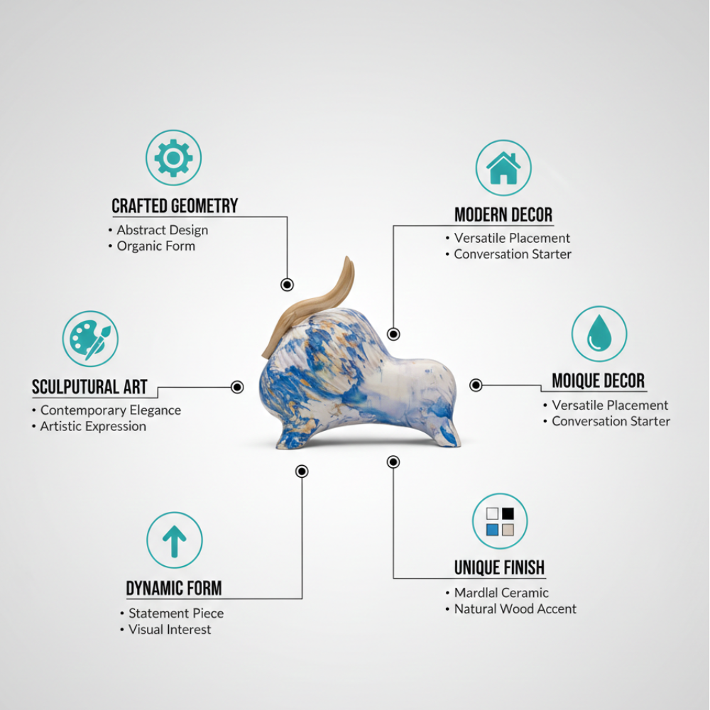 Abstract Blue & White Bull Sculpture