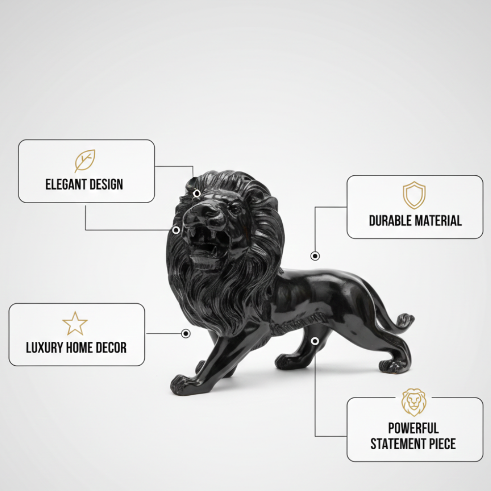 Majestic Black Lion Sculpture