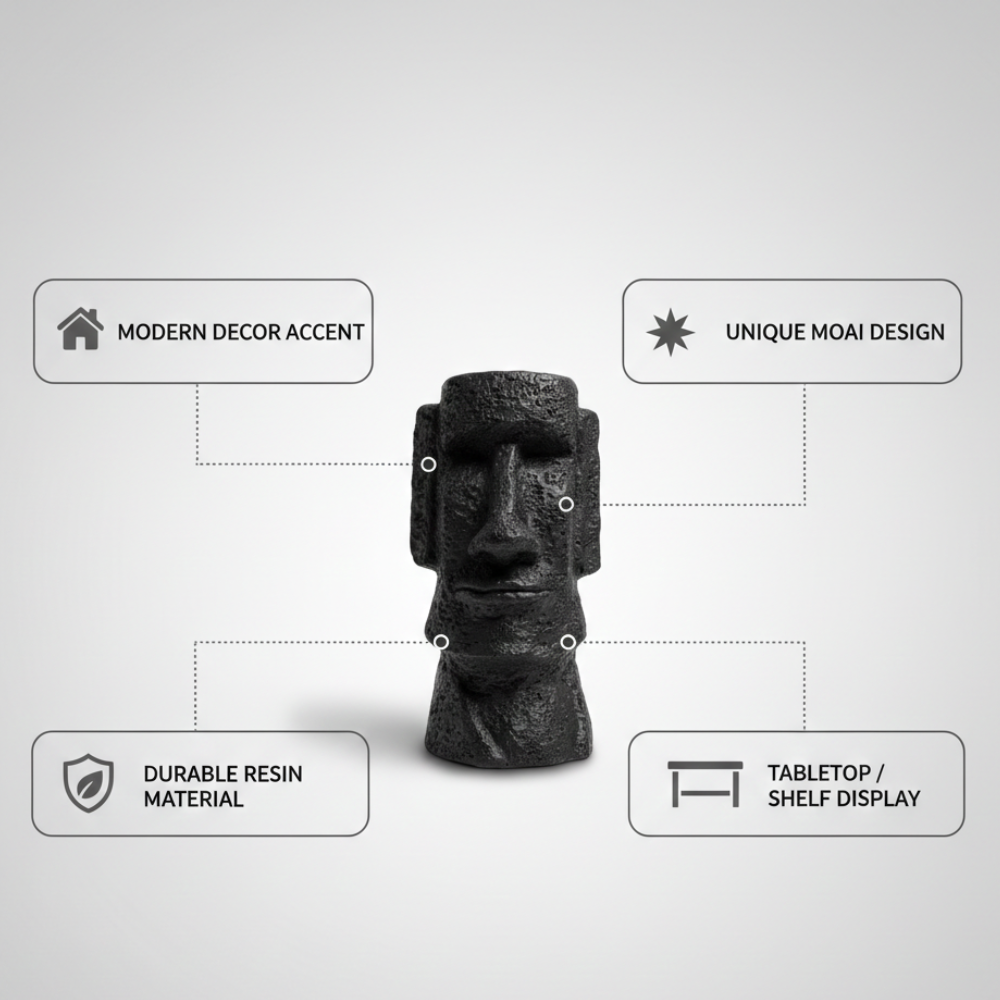 Black Moai Head Stone Finish Decorative Showpiece