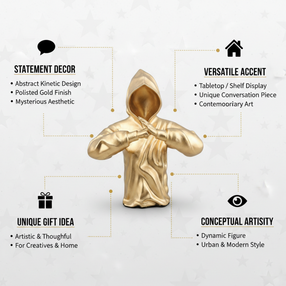 Golden Hooded Abstract Figure Sculpture