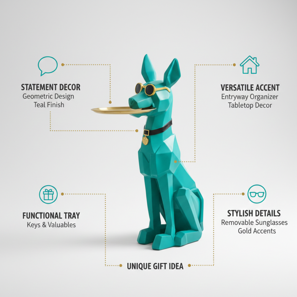 Geometric Dog Butler Tray Statue (Teal)