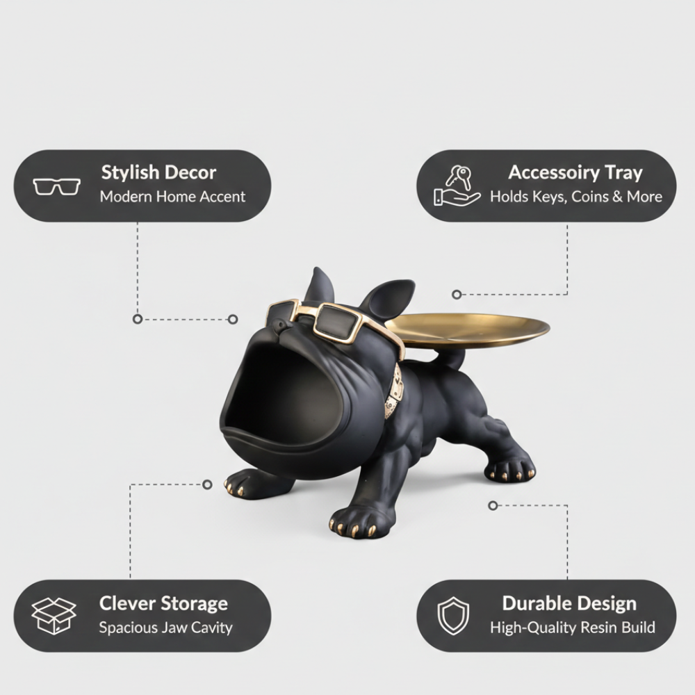 Luxury French Bulldog Butler Statue with Storage Tray