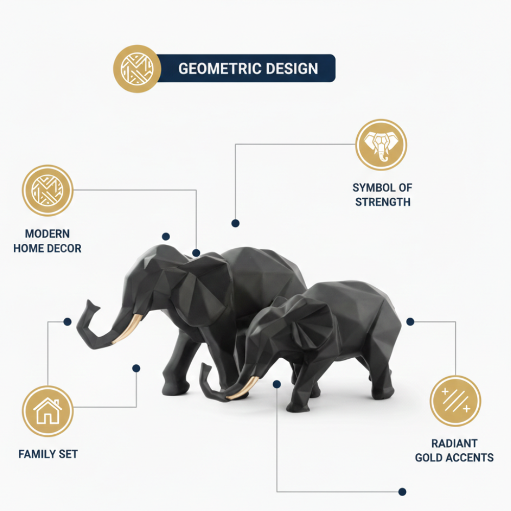 Black Geometric Elephant Showpiece Set