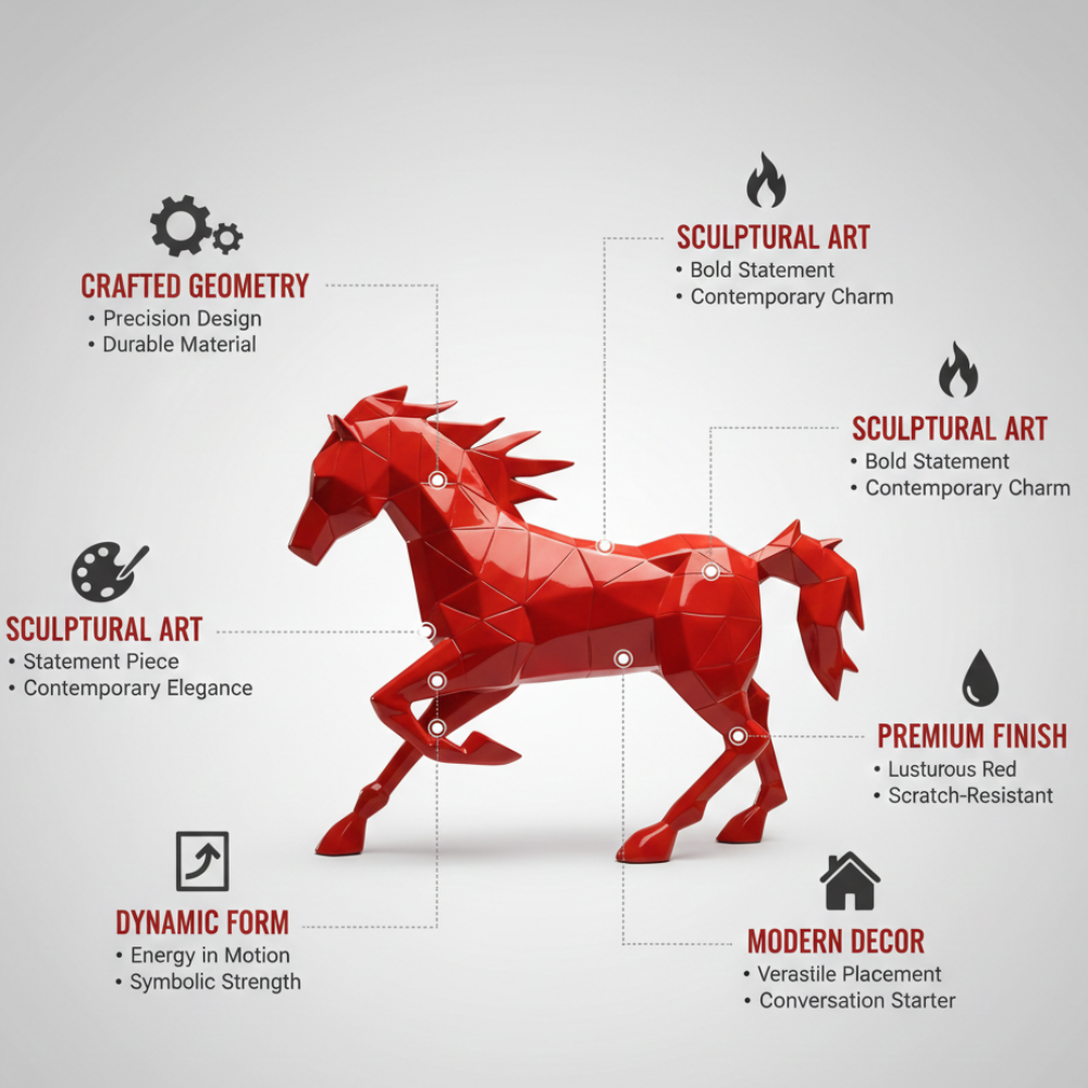 Red Geometric Horse Decorative Showpiece