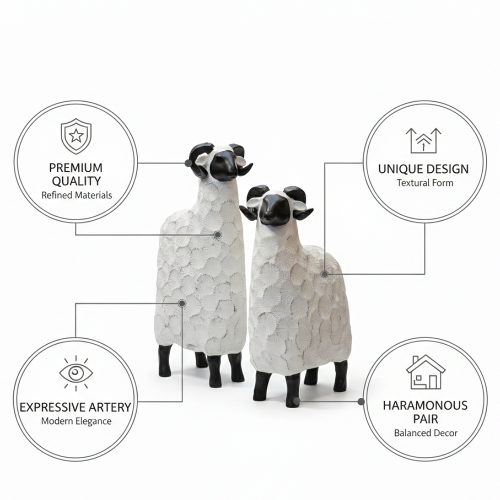 White & Black Resin Sheep Sculpture