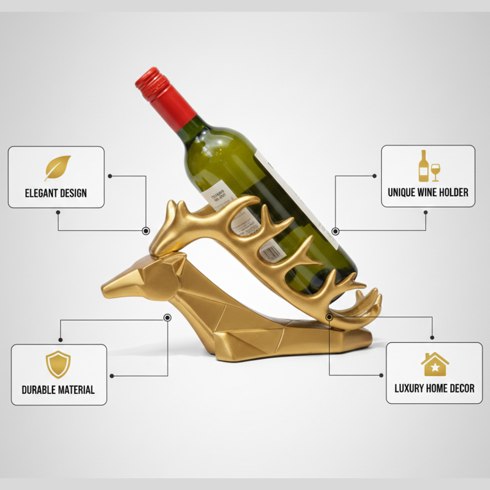 Golden Deer Wine Bottle Holder Showpiece