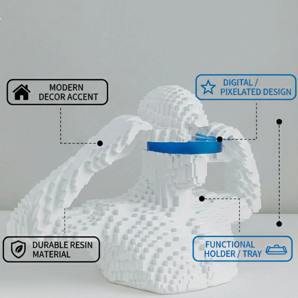 White Abstract Human Face Sculptural Bowl Showpiece