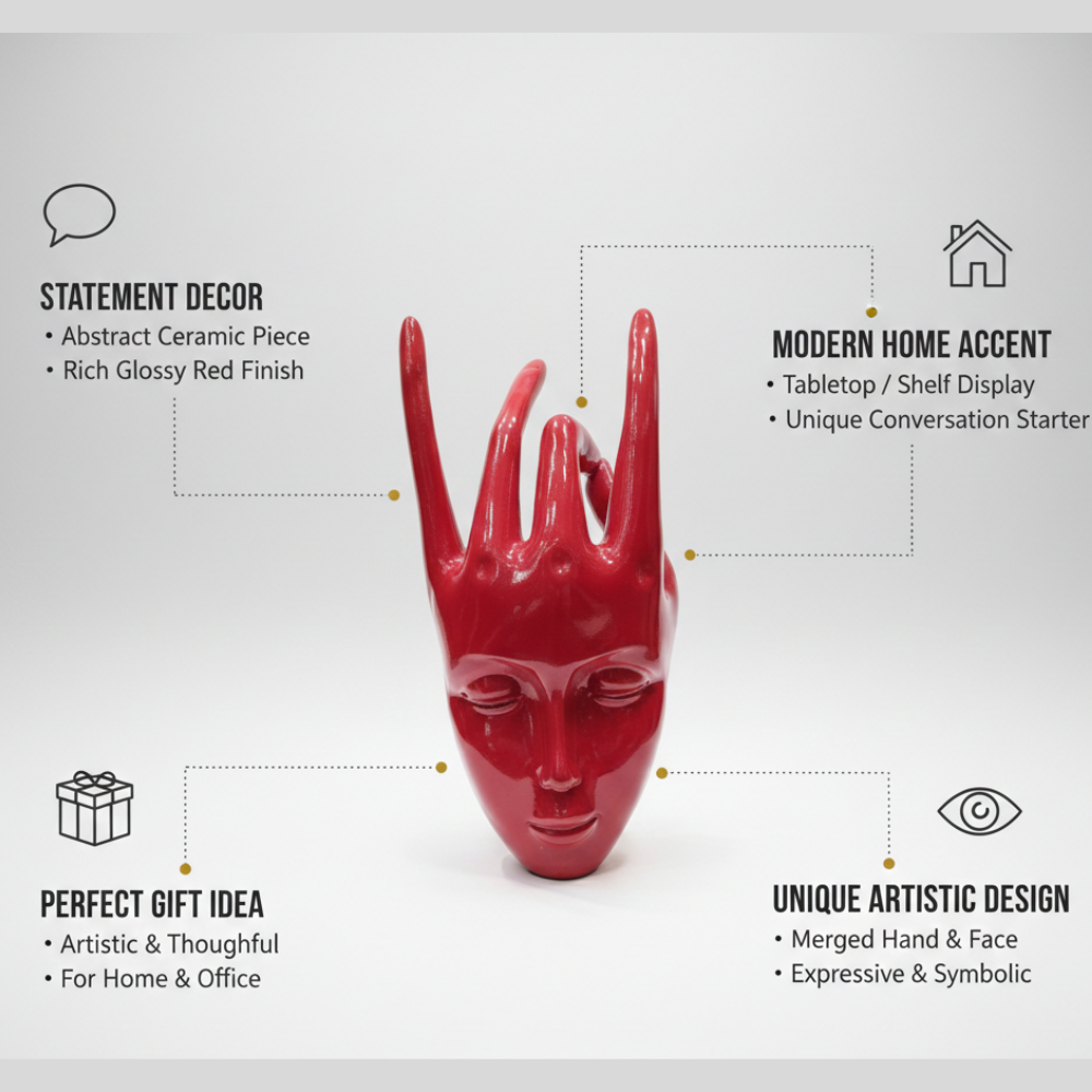 Modern Abstract Face Hand Showpiece in Red