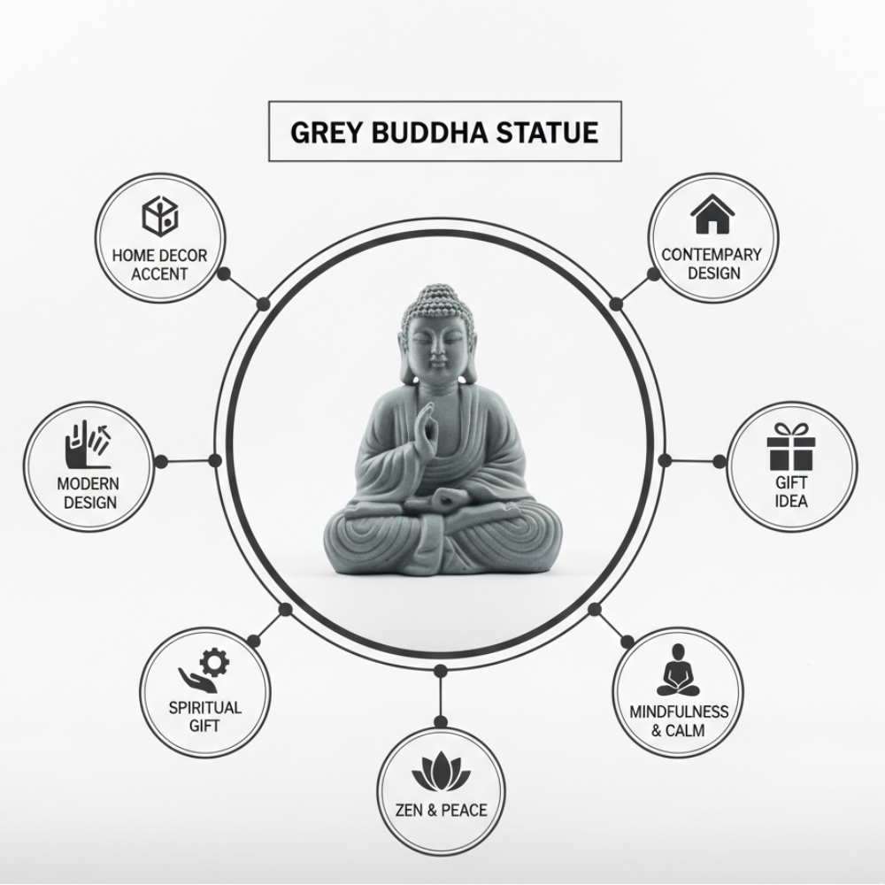 Grey Meditating Buddha Statue