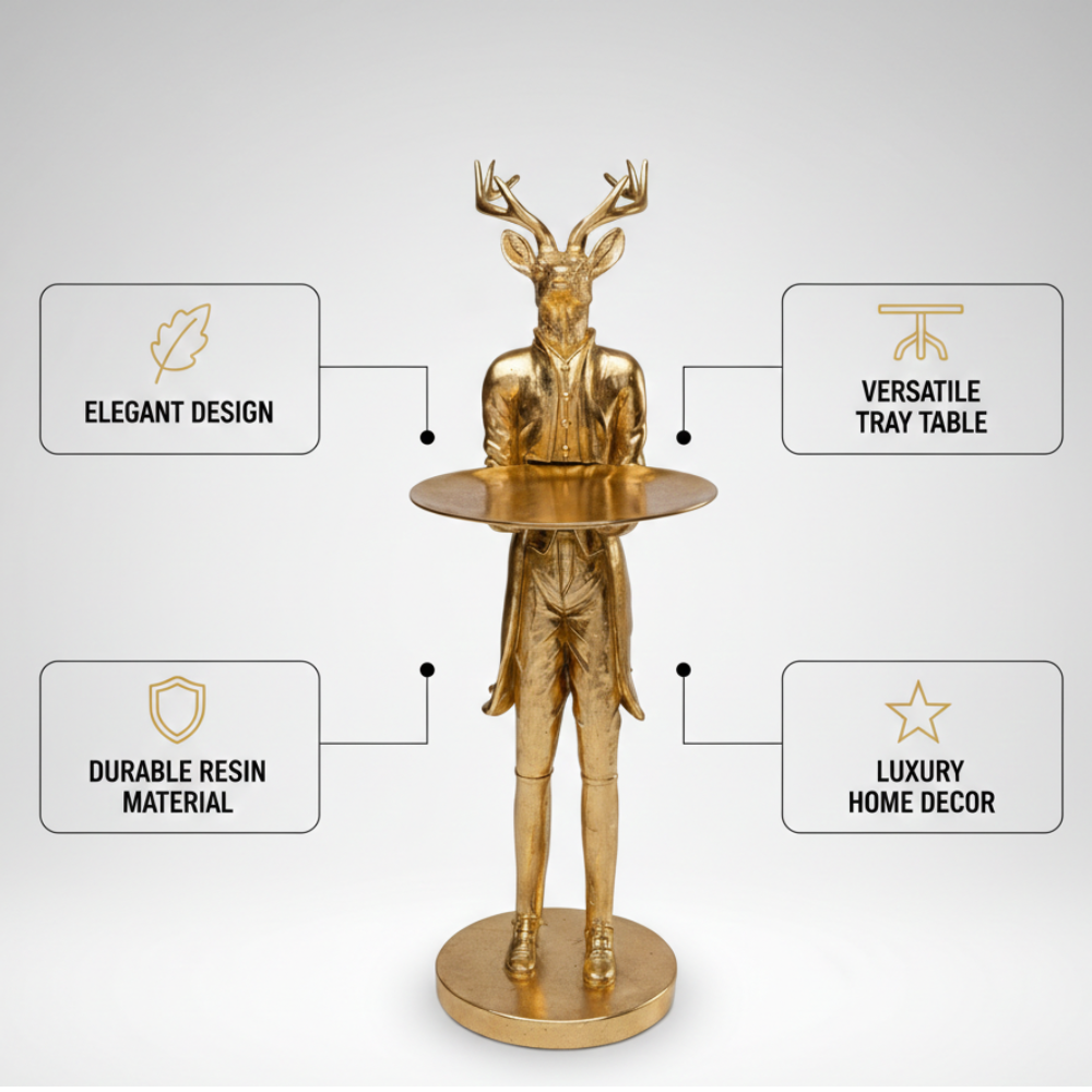 Standing Golden Deer Butler Tray Statue