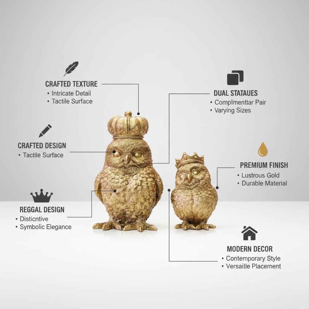 Golden Royal Owl Family Statues