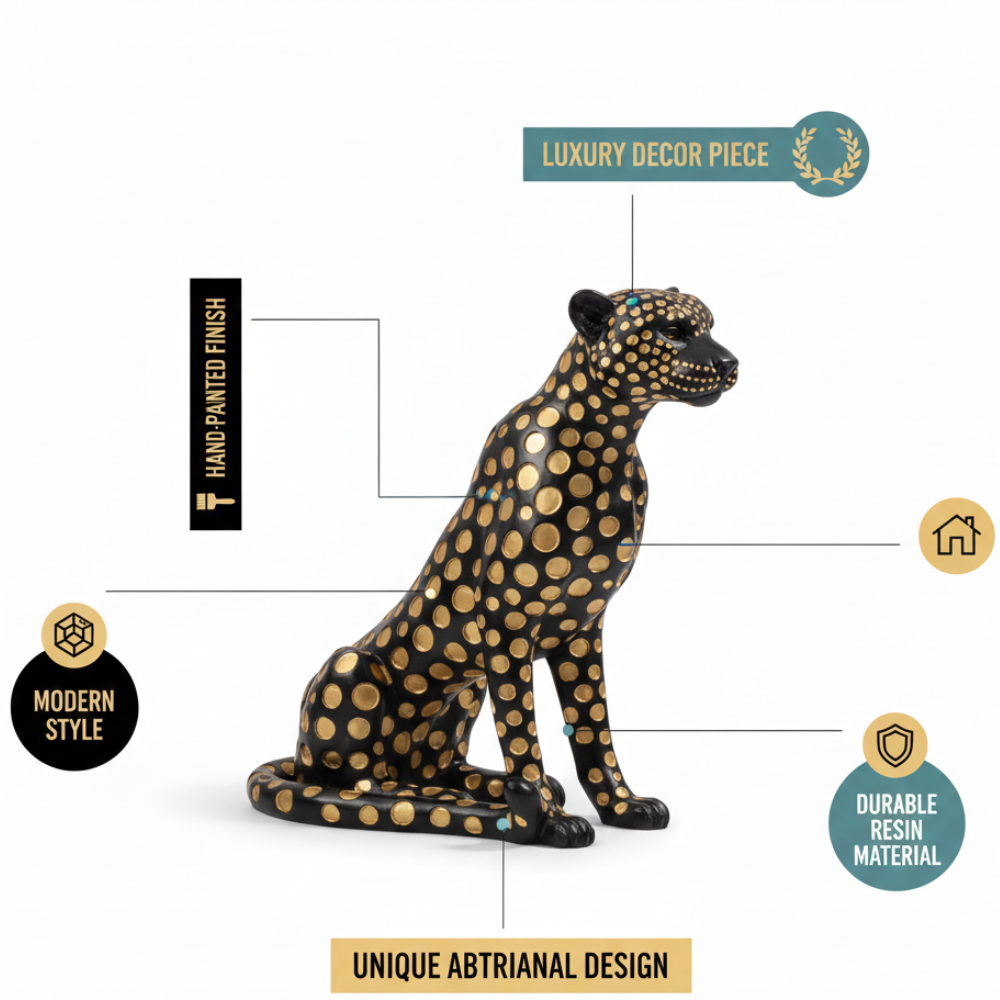 Black & Gold Spotted Leopard Statue