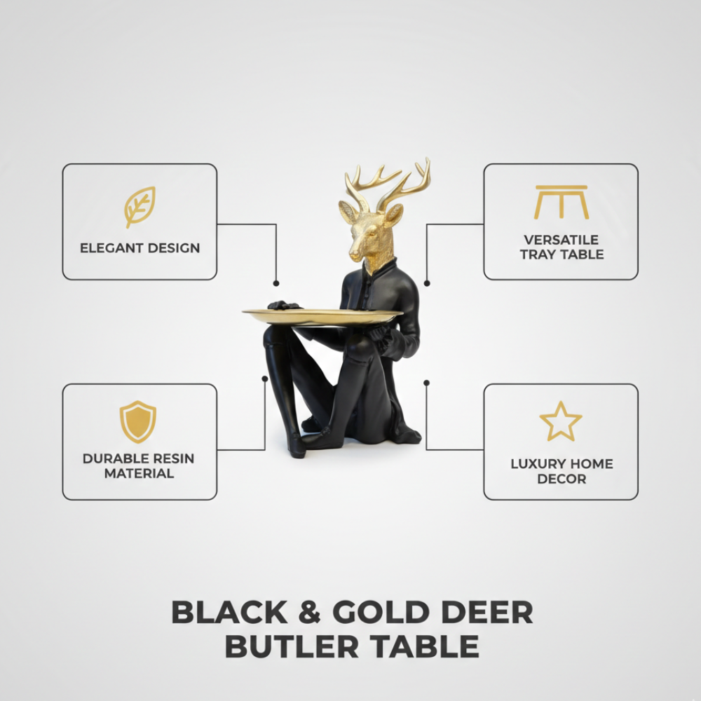 Black & Gold Royal Deer Butler Tray Statue