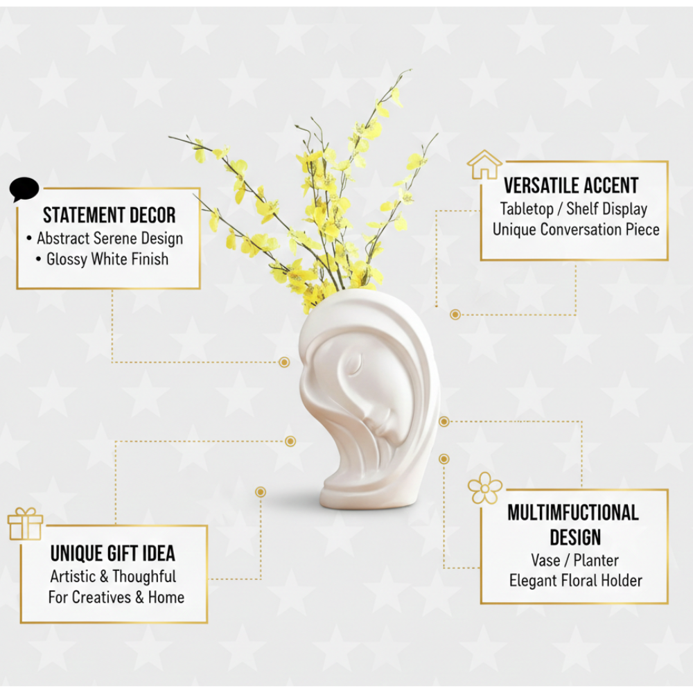 White Serene Abstract Face Vase