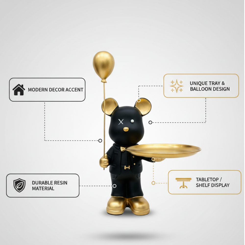 Black & Gold Bear Tray Showpiece