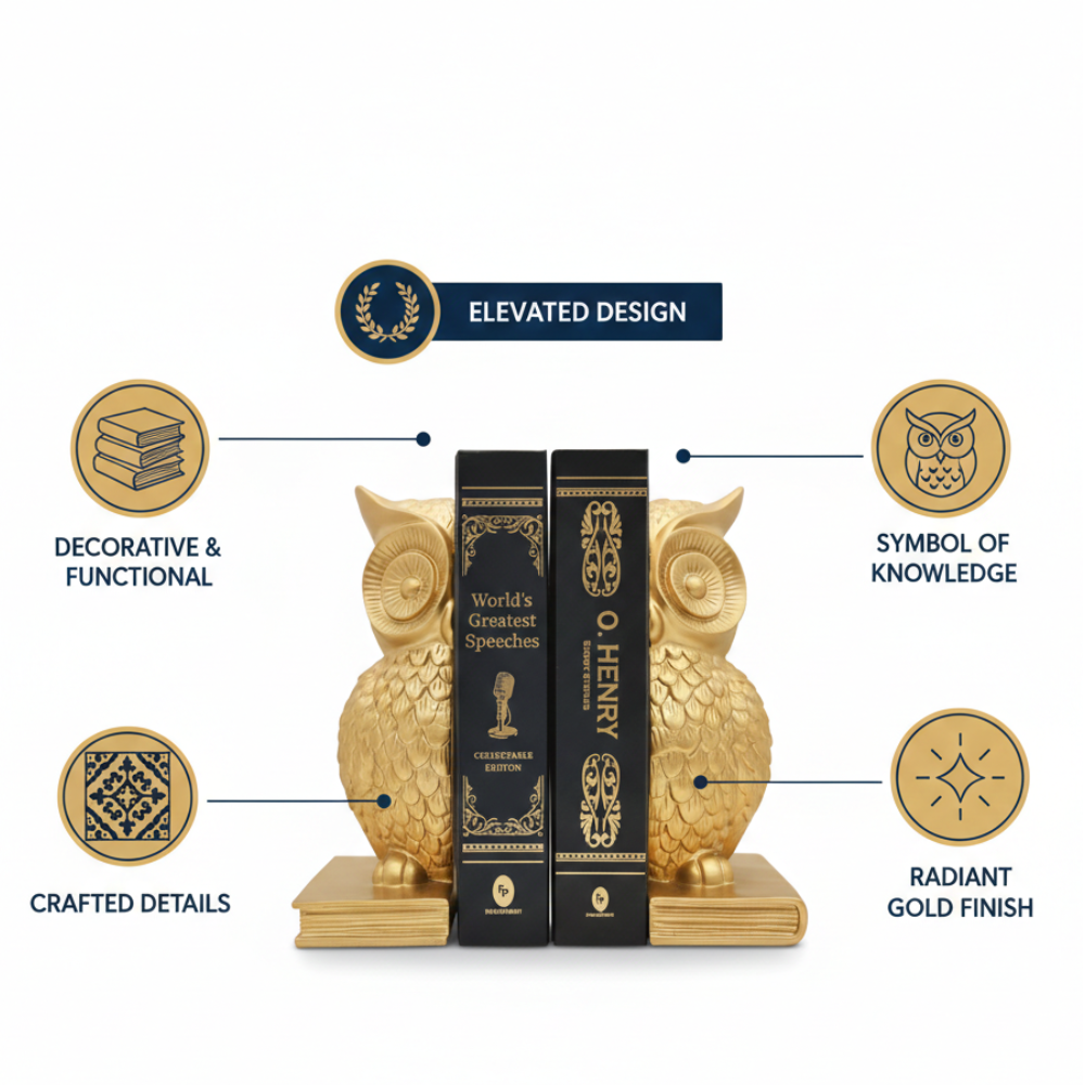 Golden Owl Bookends Decorative Showpiece