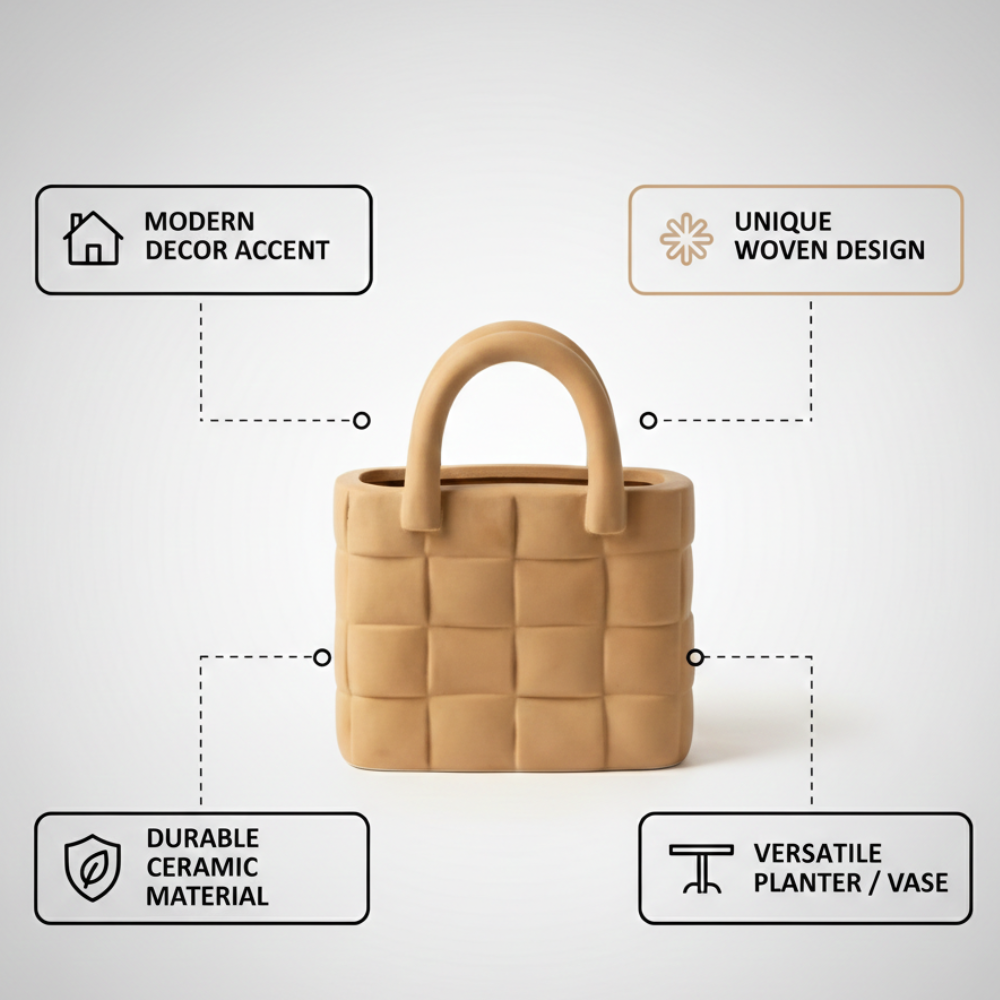 Beige Handbag Style Ceramic Planter