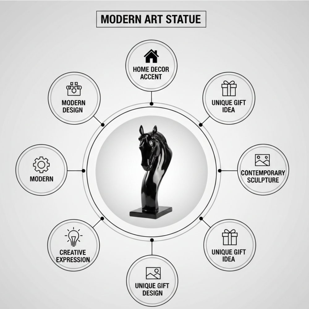 Sleek Black Horse Head Sculpture