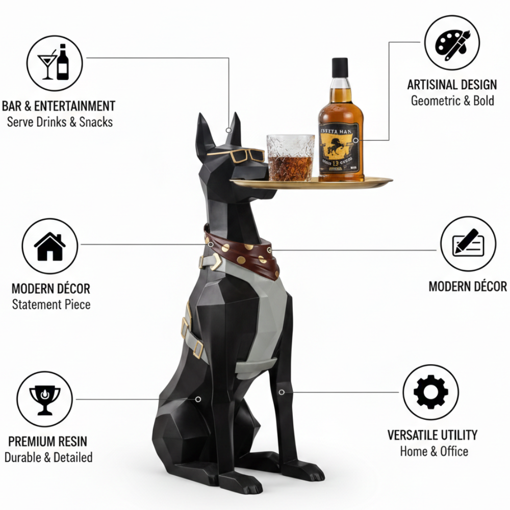 Geometric Doberman Butler Tray Statue