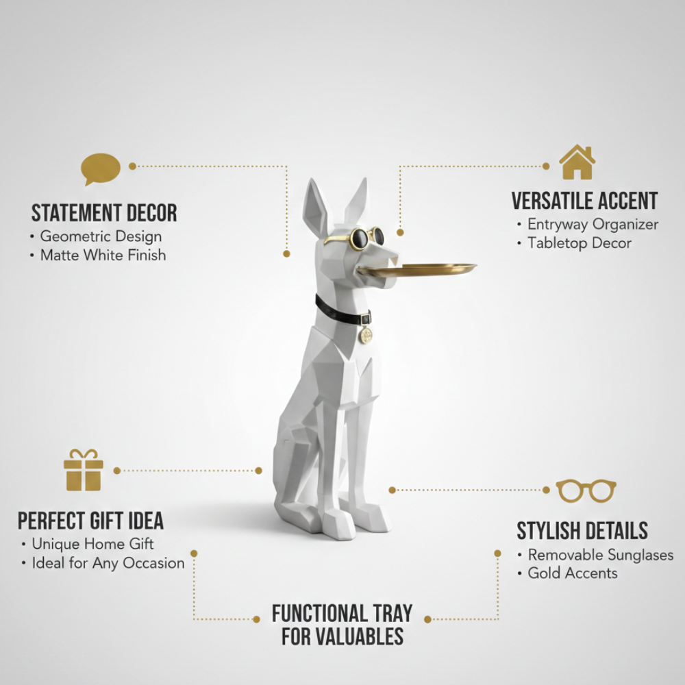 White & Gold Geometric Dog Tray Showpiece