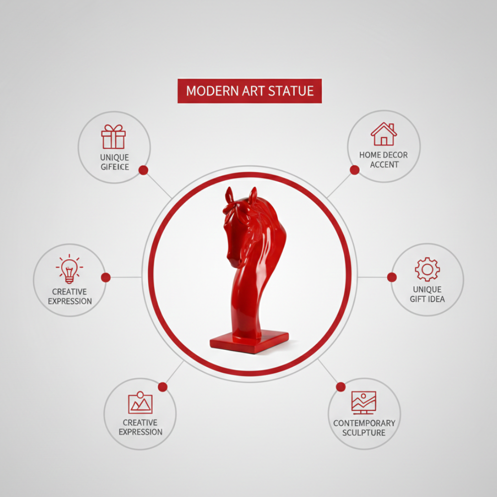 Modern Red Horse Head Statue