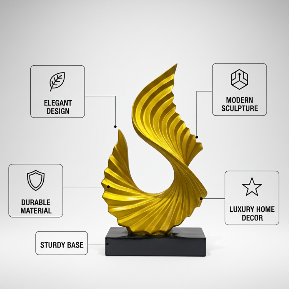Abstract Golden Wave Sculpture