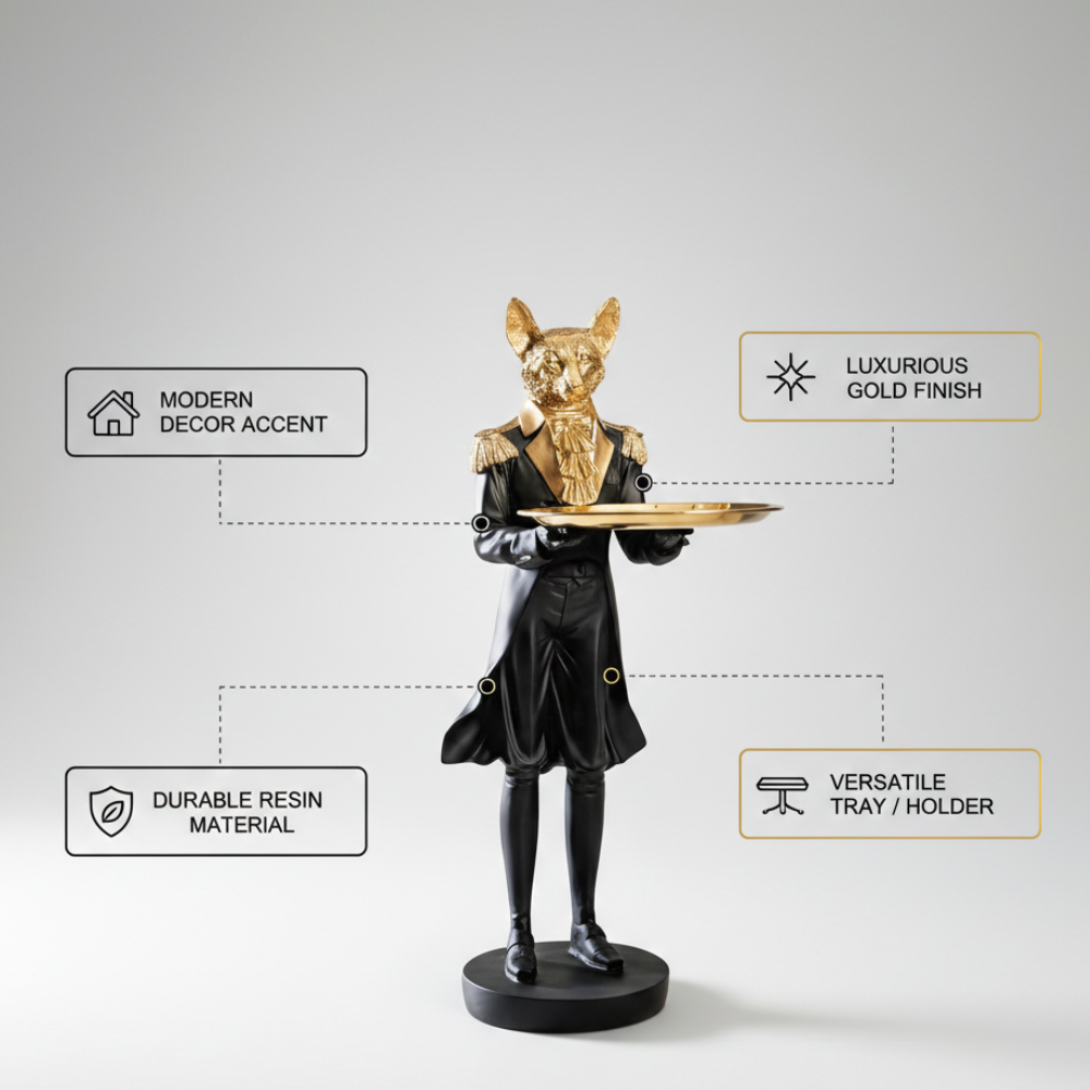 Royal Fox Butler Tray Statue