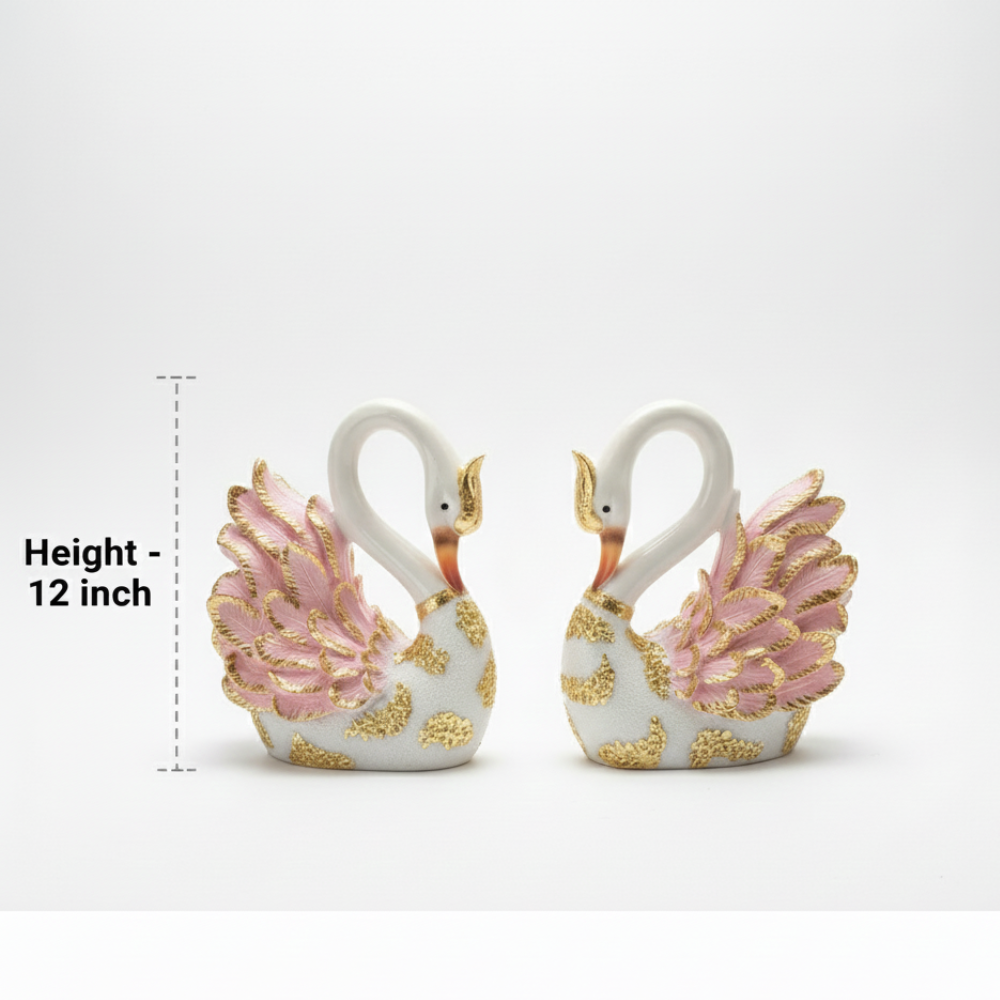 White & Pink Swan Couple Showpiece