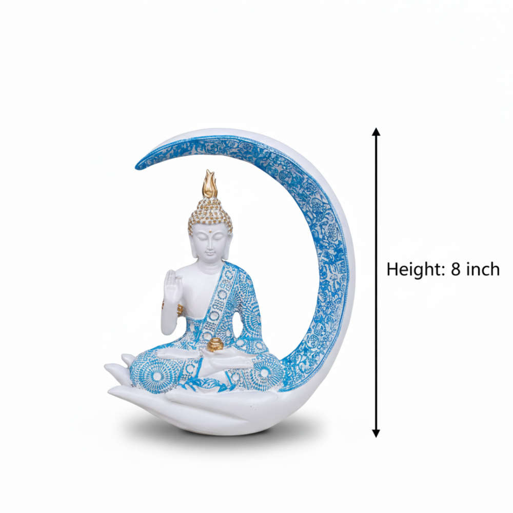 Blue & White Moon Buddha Statue
