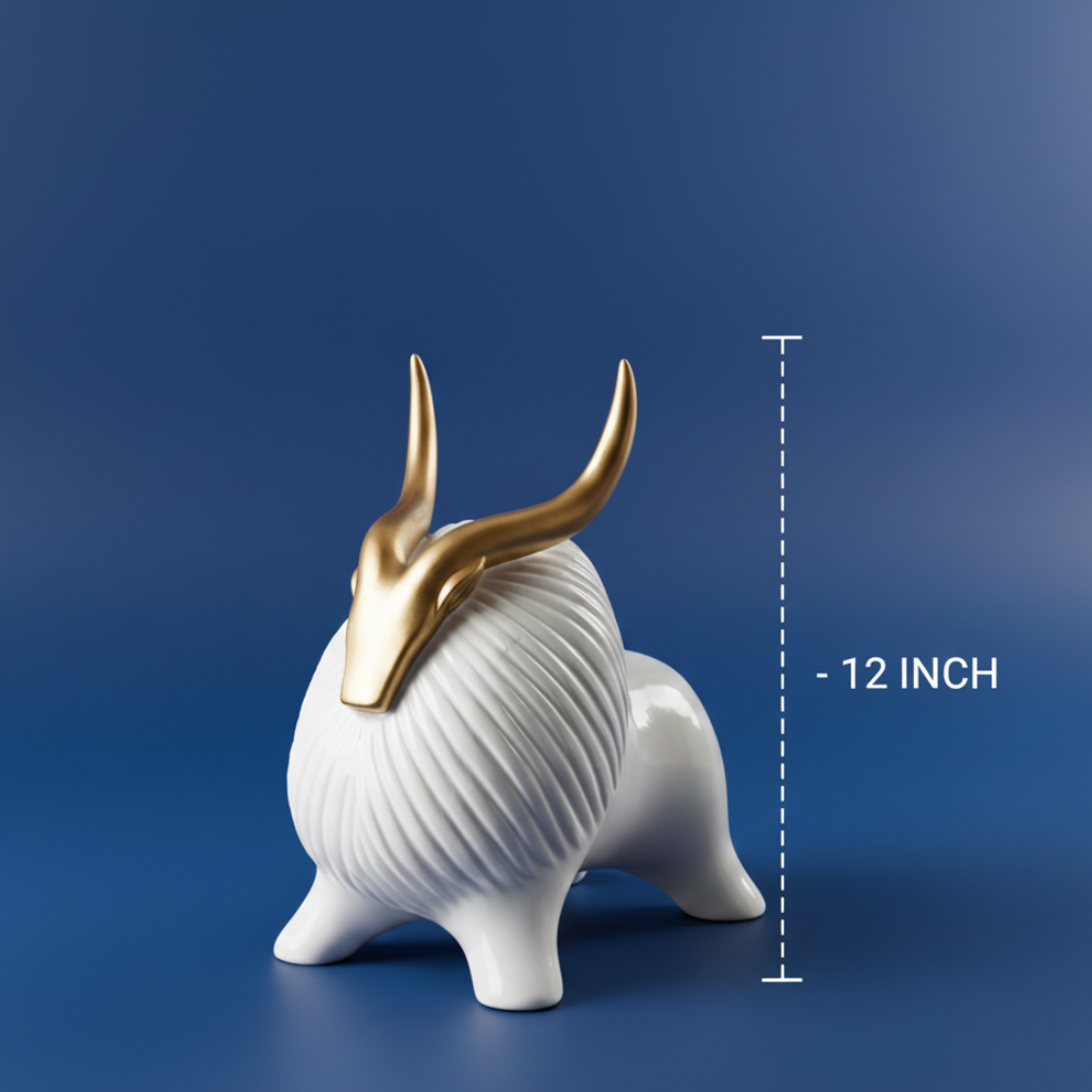 Elegant White & Gold Bull Figurine