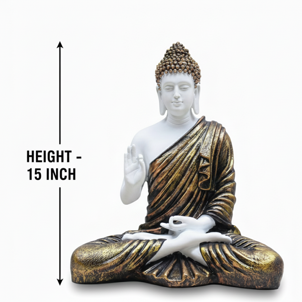 White & Antique Gold Meditation Buddha Statue