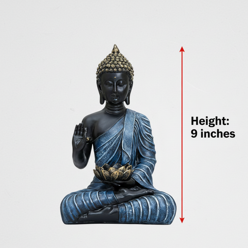 Black & Blue Buddha Idol with Lotus Showpiece