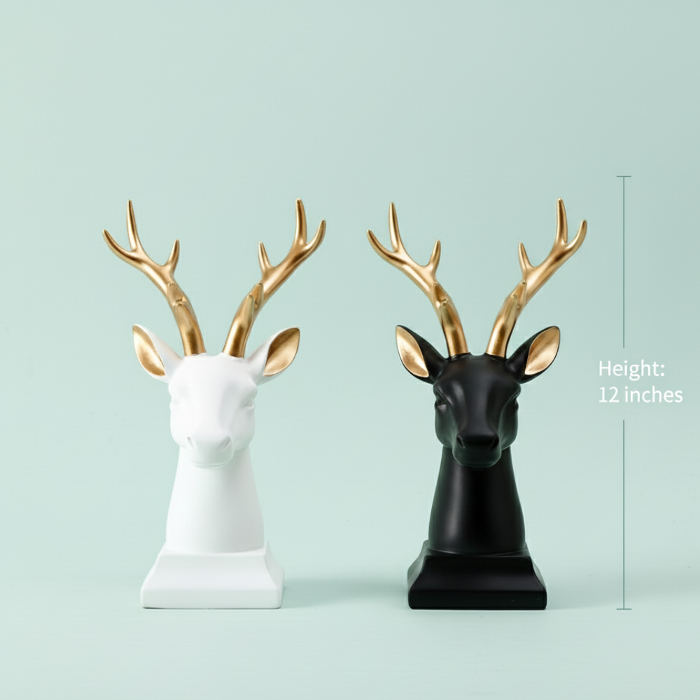 Luxury White & Black Deer Head Figurines