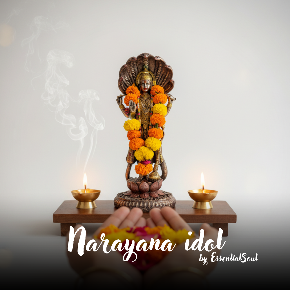 Lord Vishnu Idol Showpiece – Detailed Polyresin Statue with Serpent Canopy & Lotus Base