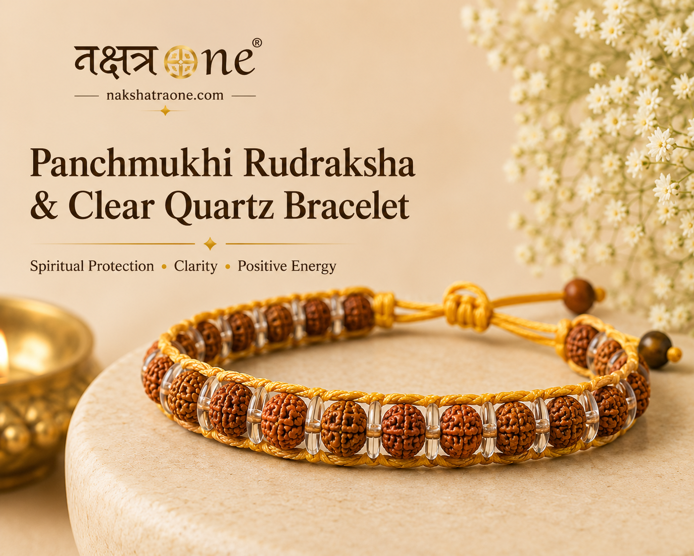 Panchmukhi Rudraksha & Clear Quartz Bracelet
