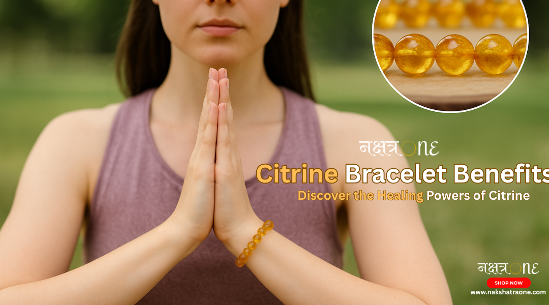 Golden citrine crystal bracelet on wrist – known for emotional healing, confidence, creativity, and prosperity – available at NakshatraOne.