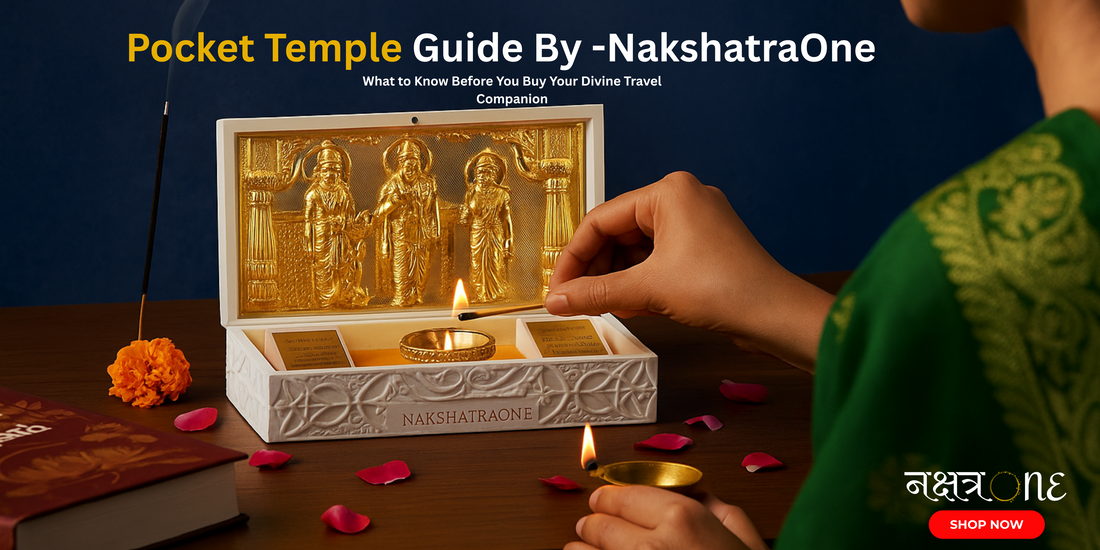 Compact wooden pocket mandir on office desk from-NakshatraOne