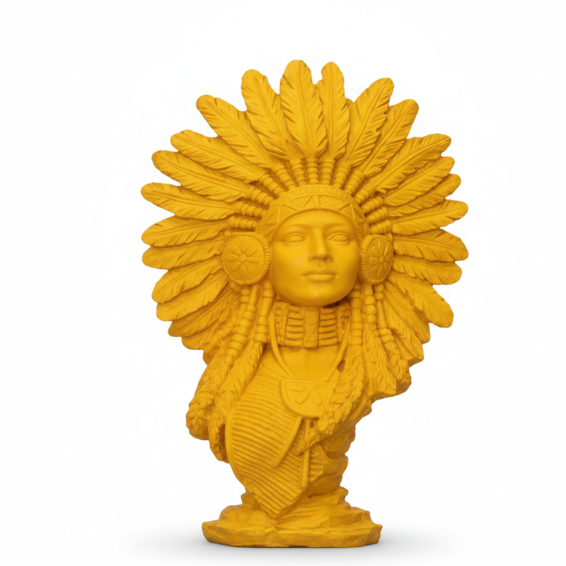 Golden Yellow Tribal Warrior Bust Statue