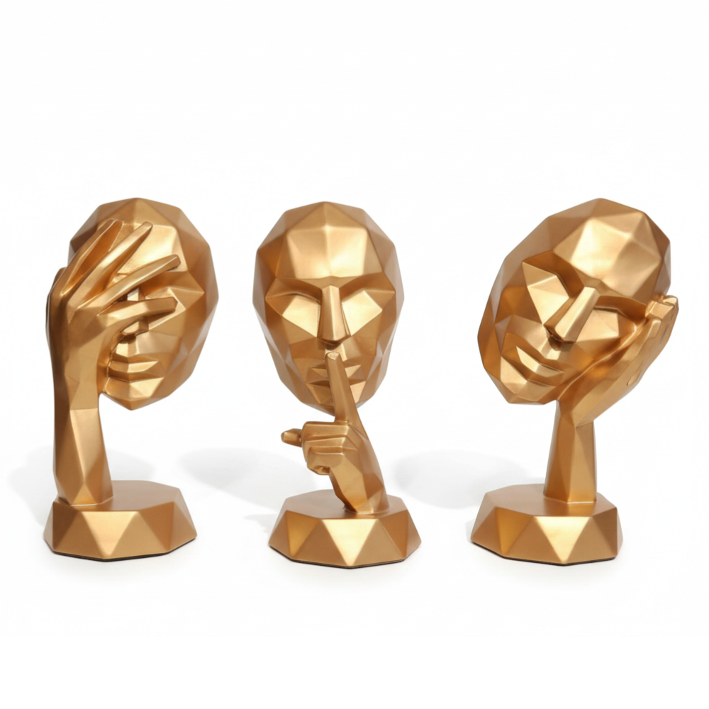 Golden Abstract Face Sculpture Set