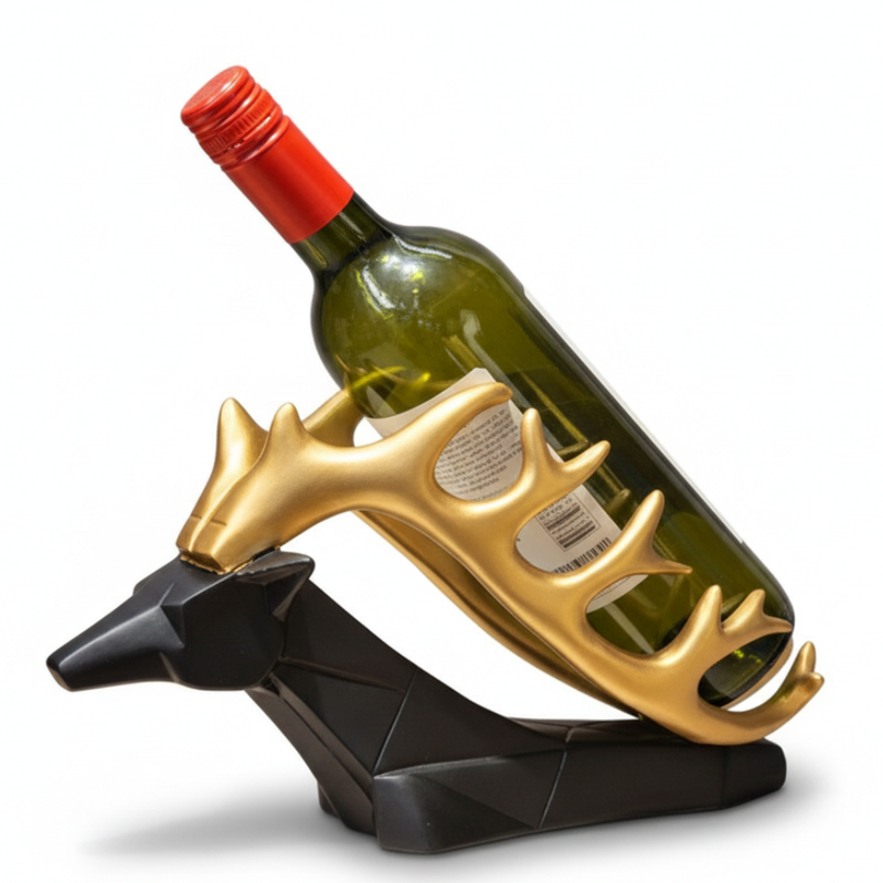 Black & Gold Deer Wine Bottle Holder Showpiece