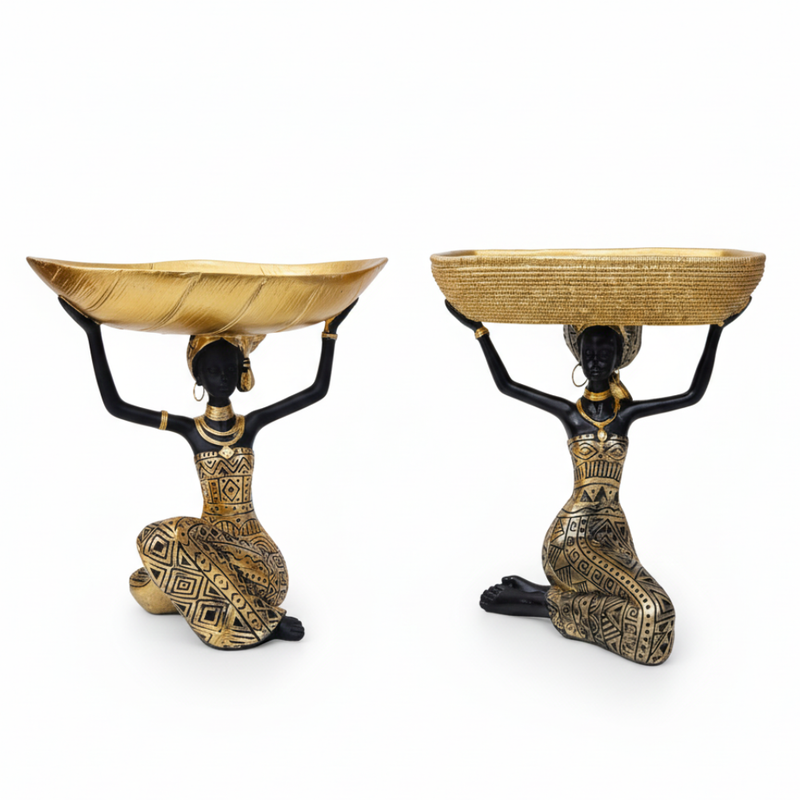 African Tribal Woman Decorative Bowl Statue