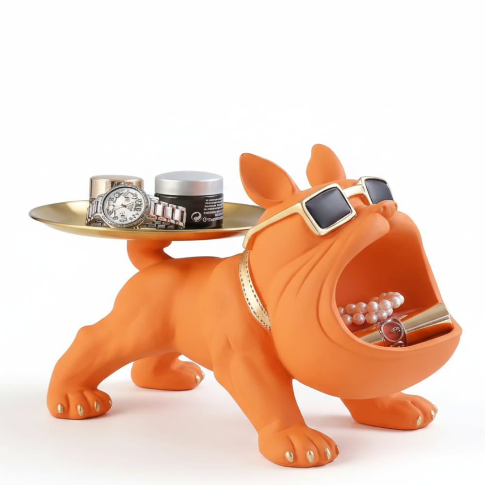 Orange Bulldog Tray Showpiece