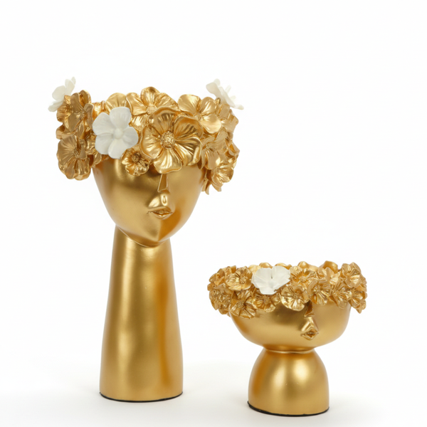Golden Floral Face Vase Set