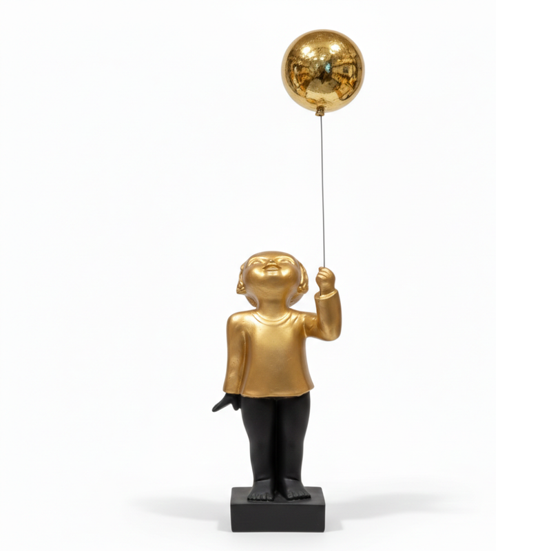 Golden Boy with Balloon Sculpture