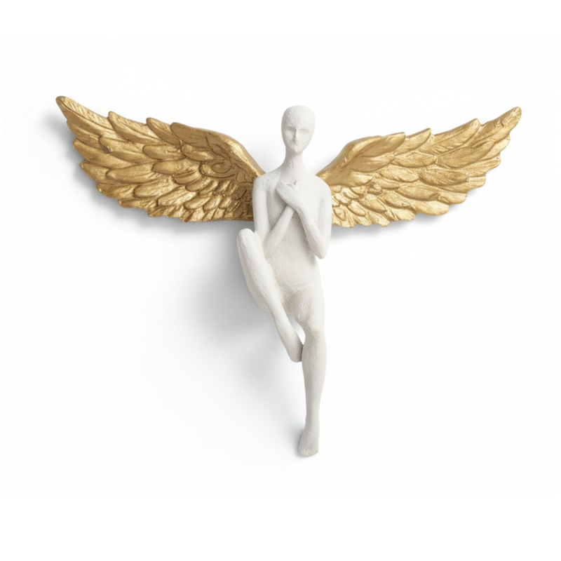 White & Gold Winged Angel Wall Décor Sculpture
