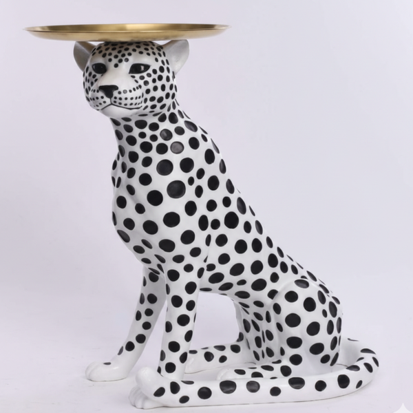 Spotted Leopard Butler Tray Statue