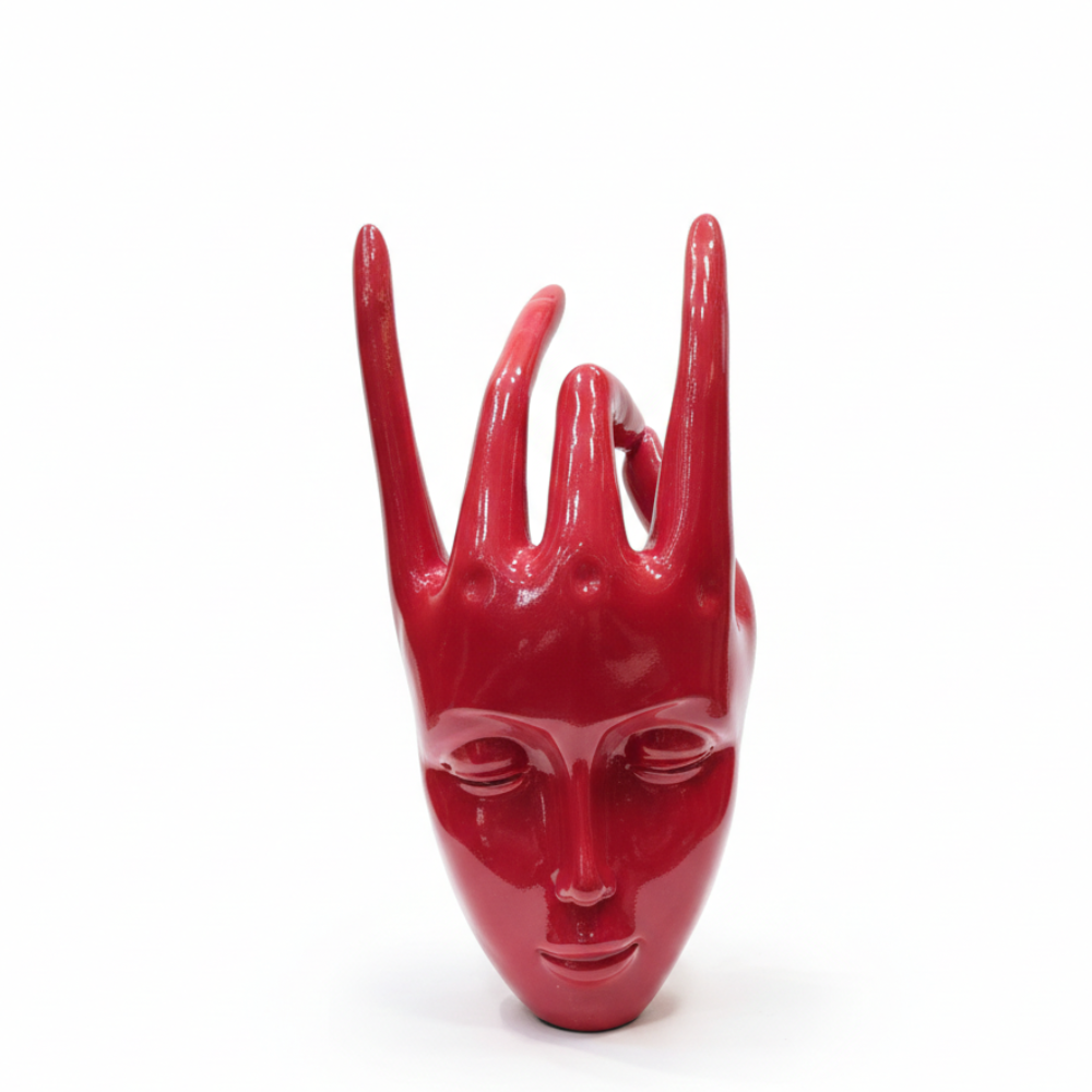 Modern Abstract Face Hand Showpiece in Red
